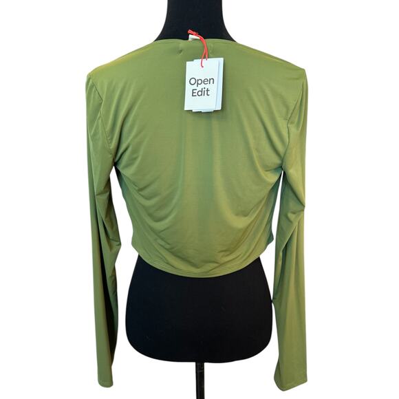 New ~ OPEN EDIT NORDSTROM ~ Women's Green Cowl Neck Cropped Blouse Top Size S - Picture 6 of 8